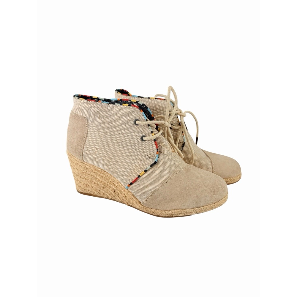 Toms Desert Wedge Whisper Burlap Suede Espadrille Booties 7